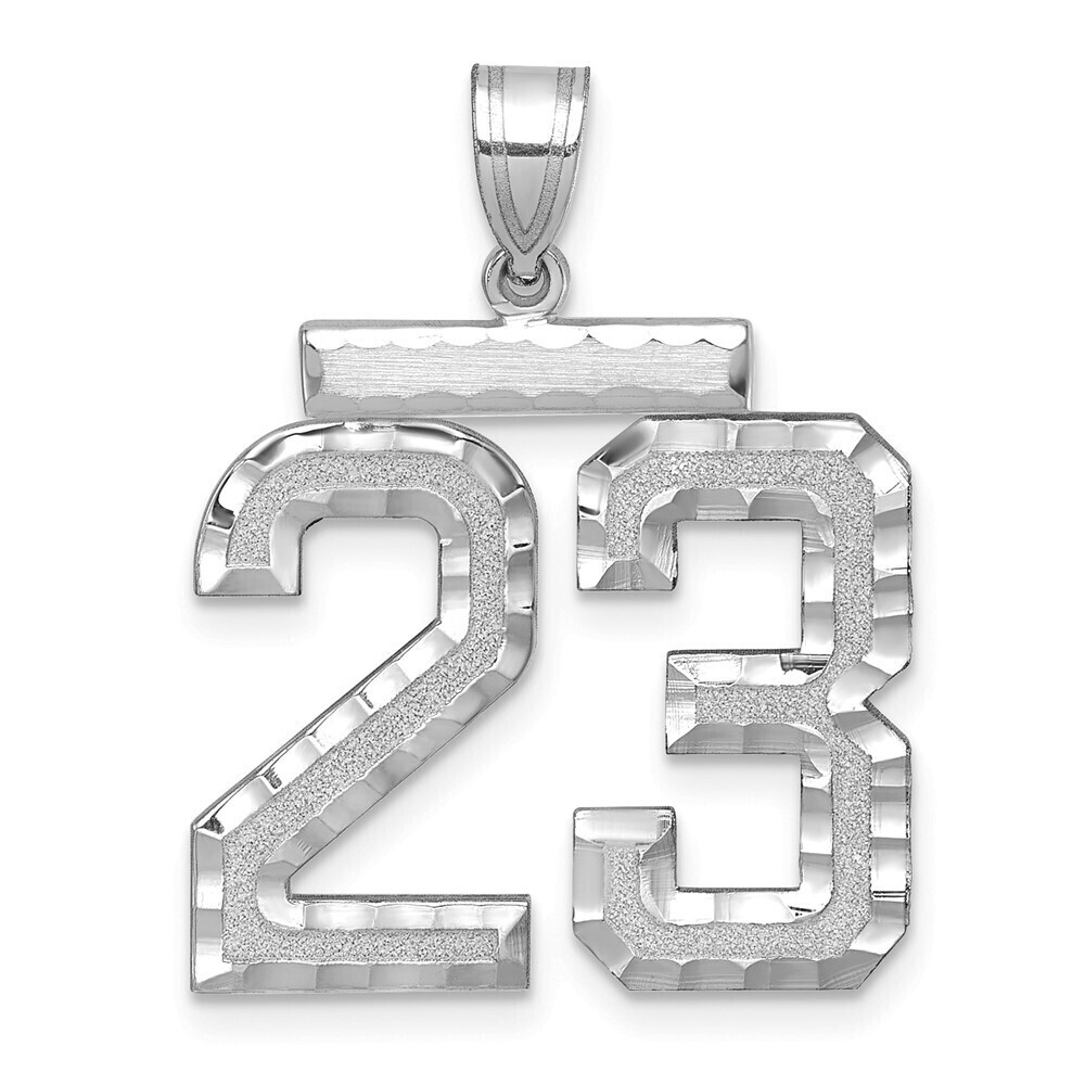 14k White Gold W Large Brushed Diamond-cut Number 23 Charm